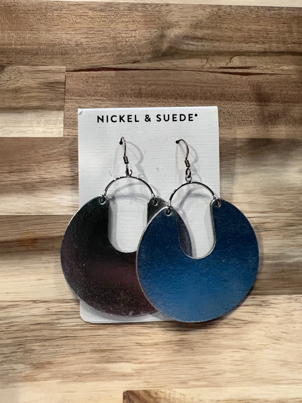 Nickel & Suede Silver Round Cutout Drop Earrings